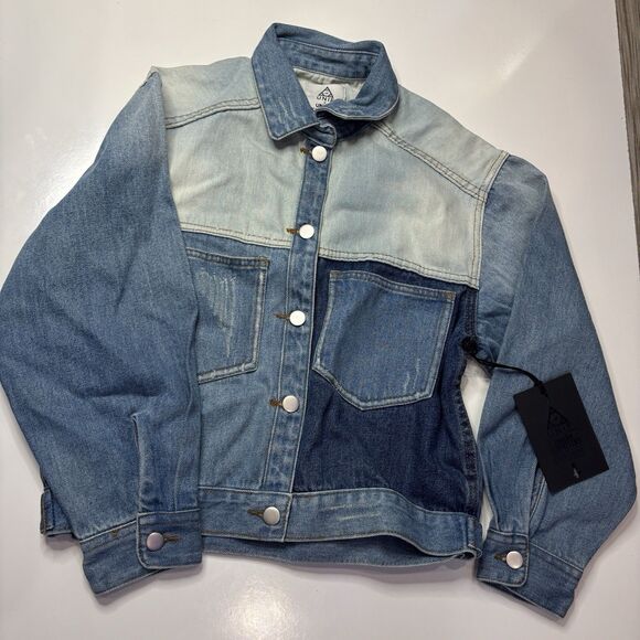 NWT UNIF x Urban OutfittersPatchwork Distressed Denim Jean Jacket Size Small - Picture 1 of 9